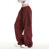 裤 女美式 复古条纹运动裤 RESUMM红色工装 潮牌爵士舞hiphop直筒裤 子