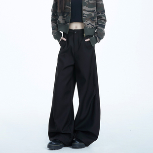 子休闲裤 RESUMM美式 潮牌复古通勤显瘦裤 女新款 高级感阔腿弯刀西裤