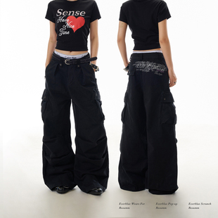 RESUMM美式字母印花高街多口袋工装裤女潮牌嘻哈直筒显瘦街头裤子
