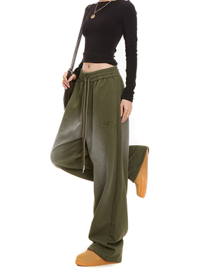 RESUMM绿色卫裤女美式高街水洗裤子潮牌hiphop爵士舞街头运动裤