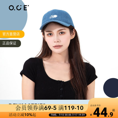 OCE牛仔系列花漾棒球帽韩版显脸小大头围帽子情侣鸭舌帽百搭港风