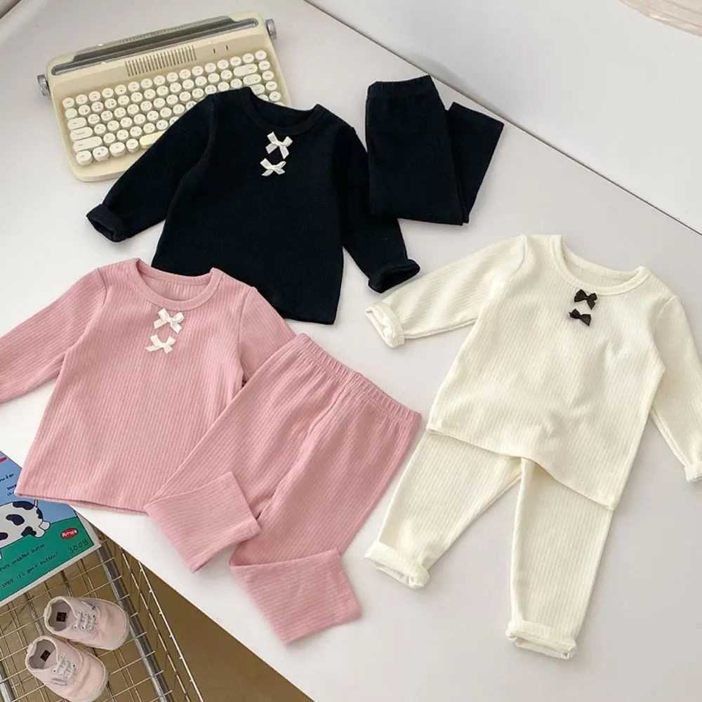 甜美婴儿家居服套装秋冬季蝴蝶结洋气娃娃衫女宝宝秋衣秋裤两件套