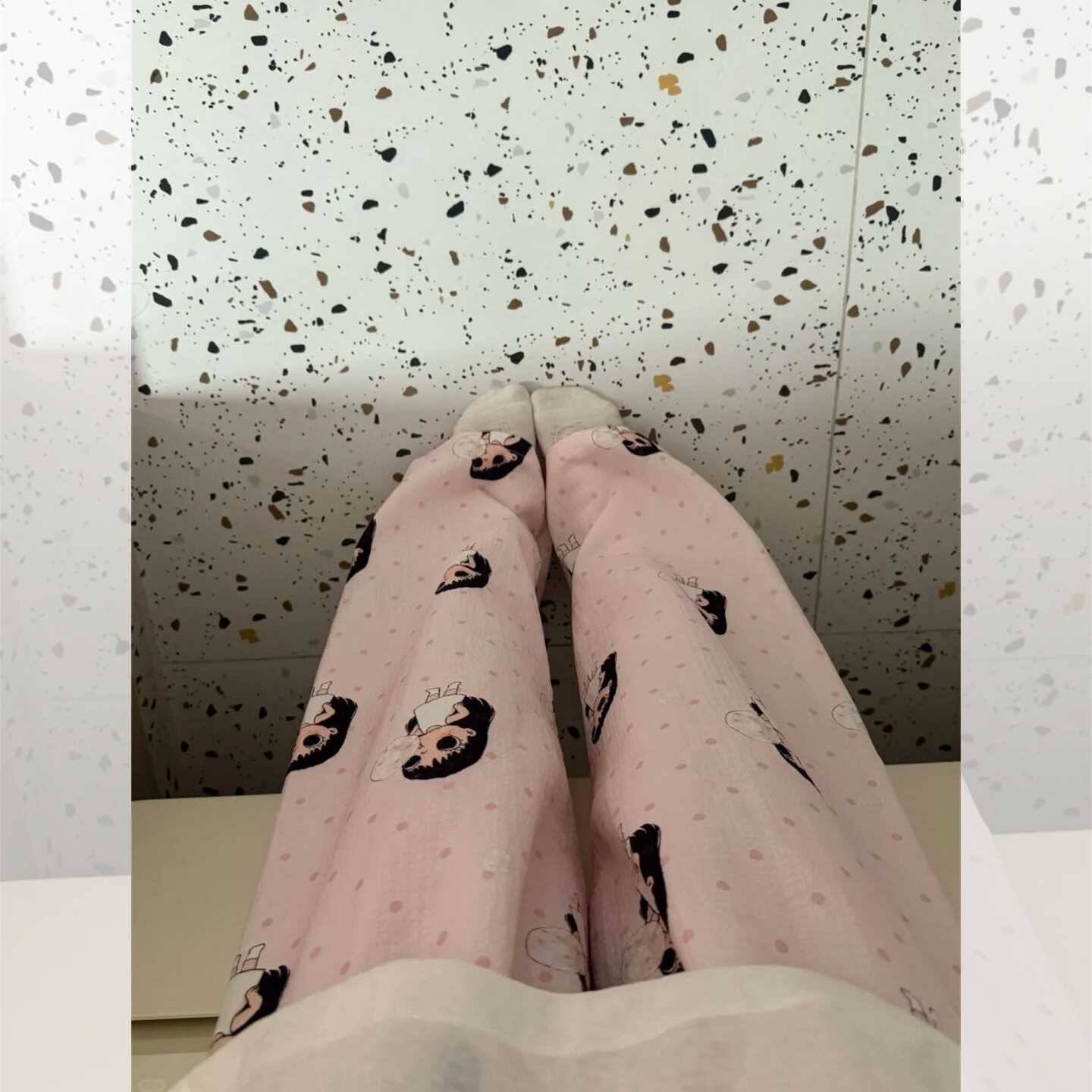 卡通粉色小玉休闲阔腿裤女夏季宽松慵懒遛弯直筒长裤家居裤凉凉裤
