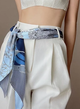 长条丝巾腰带配牛仔裤女士裙子白色装饰法式飘带发绳发带发饰围巾