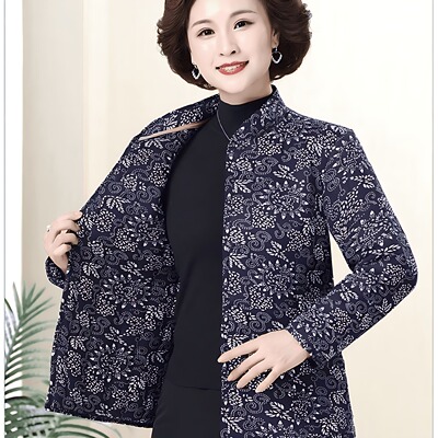 棉袄妈妈棉袄中老年女士花棉袄棉袄碎花棉袄百搭妈妈装长袖