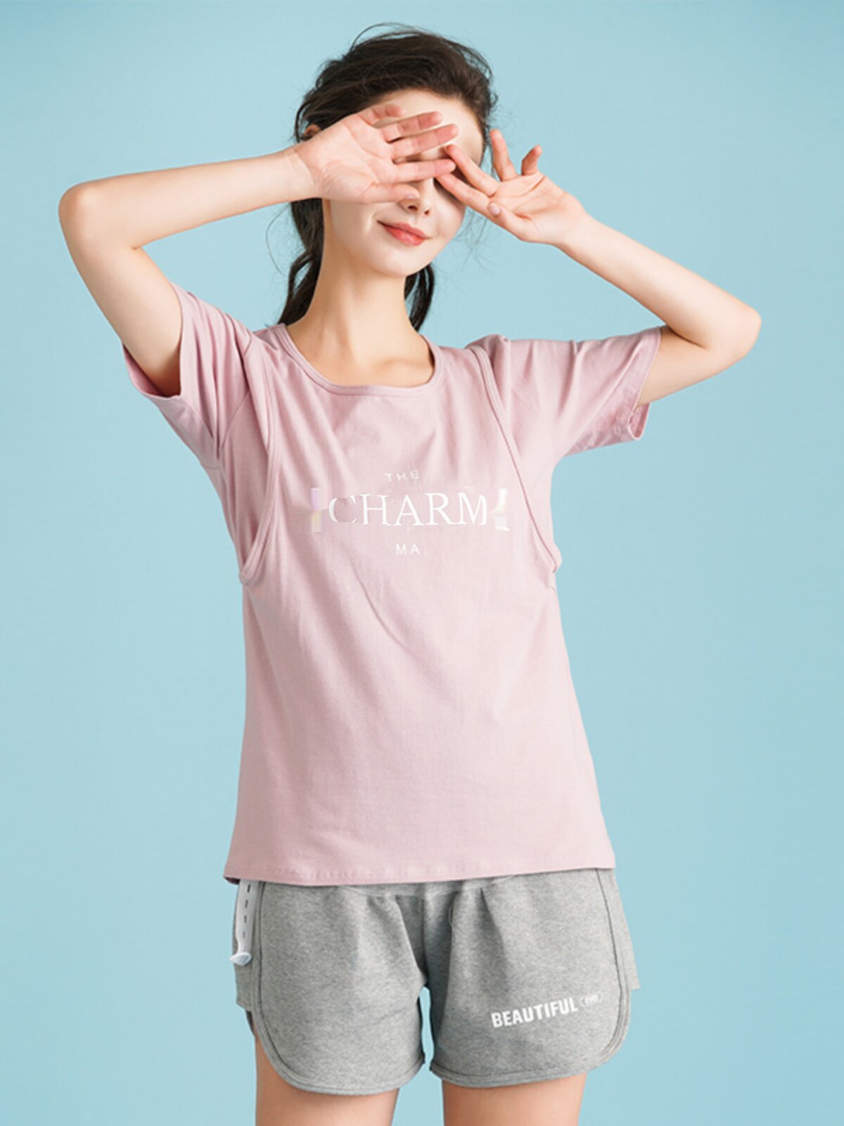 야외 착용을위한 모유 수유 반팔 티셔츠 순면 느슨한 반팔 탑 감금 의류 산후 모유 수유 여름 얇은