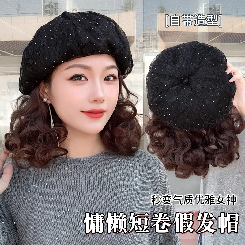 假发帽头发一体帽子秋冬高档时尚