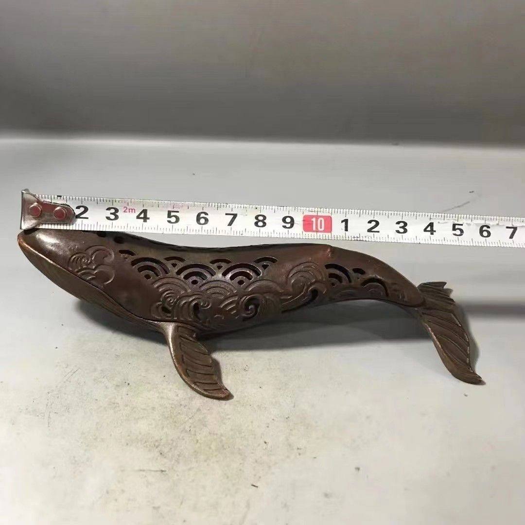 골동품 및 기타 수평 오래된 구리 고래 아로마 테라피 난로 향 버너 주조 페인트 라인 집 작은 고래 장식품