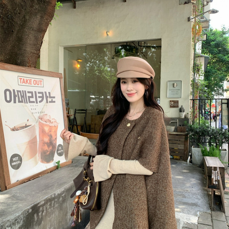 小个子套装宽松气质斗篷披肩外套女秋季长袖连衣裙富家千金两件套
