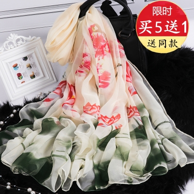 真丝围巾桑蚕丝丝巾女士百搭春秋长款薄夏季妈妈披肩两用时尚洋气
