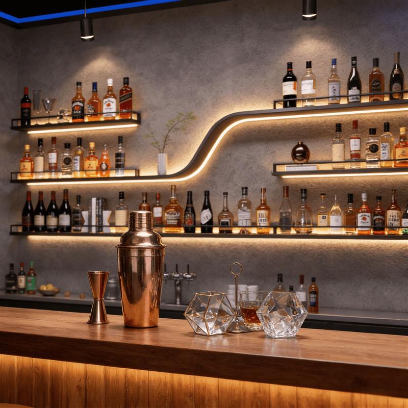 壁挂酒吧酒架壁挂酒柜壁挂式展示架发光餐厅铁艺置物架红酒挂墙