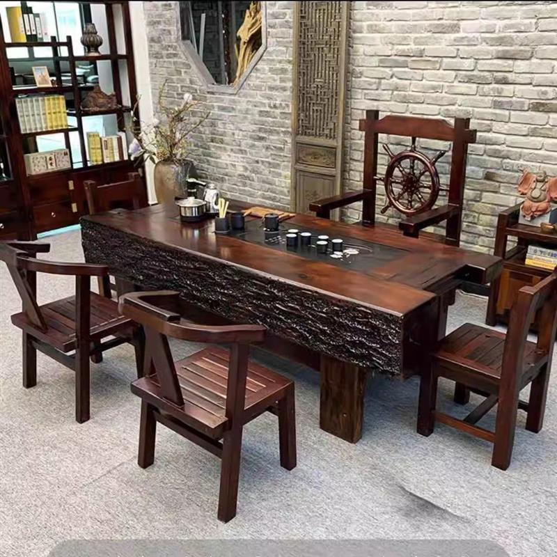 老船木茶桌一体一整套桌椅组合全实木新中式泡茶台办公室家用茶几