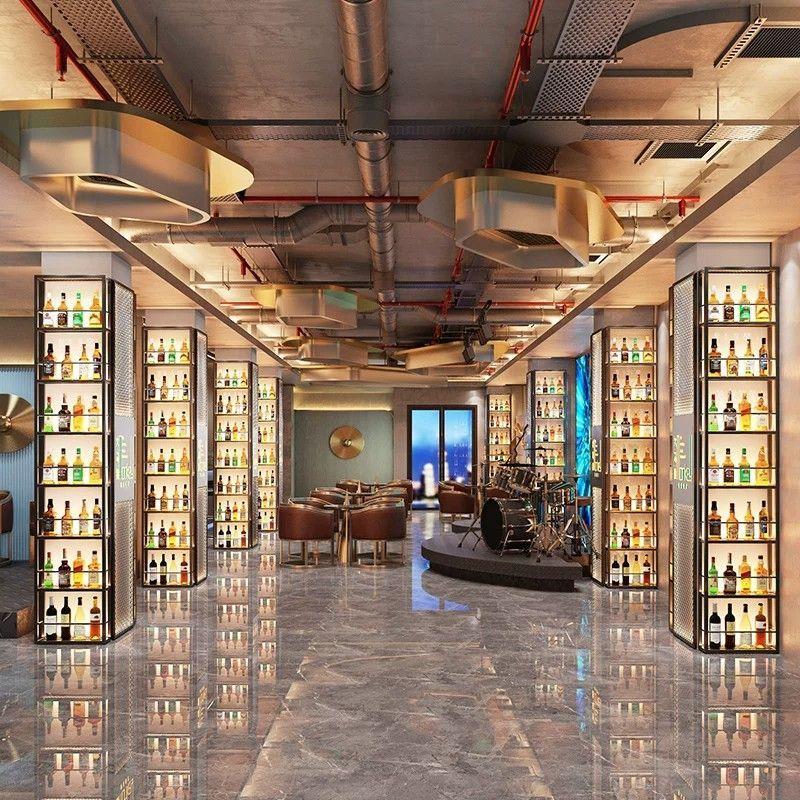 酒吧酒架商用柱子壁挂工业风灯箱装饰啤酒展示台架铁艺发光红酒柜
