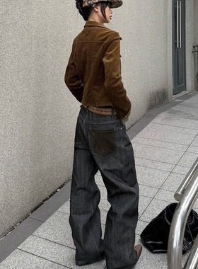 august rain 14.5赤耳窄幅红边固色原牛A字麂皮拼接差异化牛仔裤