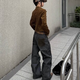 14.5赤耳窄幅红边固色原牛A字麂皮拼接差异化牛仔裤 august rain