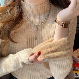 高级感加绒加厚毛衣打底衫女秋冬新款半高领内搭针织衫羊绒衫上衣