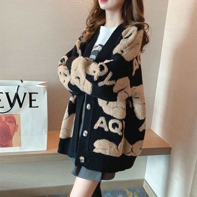 高级感厚款针织开衫女外套秋冬季新款宽松大码慵懒风女装外穿毛衣