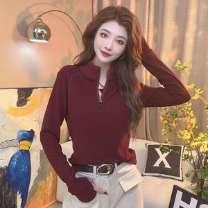 秋冬季新款双面德绒打底衫长袖T恤纯色立领女士减龄加绒加厚上衣