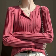 秋冬装V领设计感小众长袖针织坑条开衫修身外套百搭毛衣打底上衣