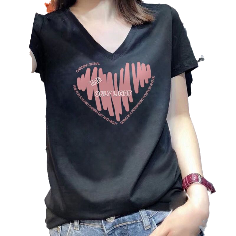 欧洲站纯棉V领短袖t恤女夏欧货新款女装宽松显瘦休闲半袖上衣体恤