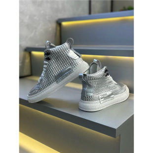 男鞋新款潮流网面透气舒适高帮耐磨纯色时尚轻便韩版运动休闲板鞋