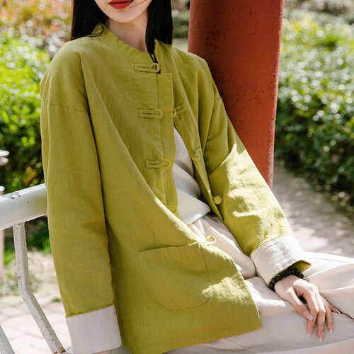 26秋季棉麻中式复古国风苎麻立领盘扣衬衫女外套太极打坐服