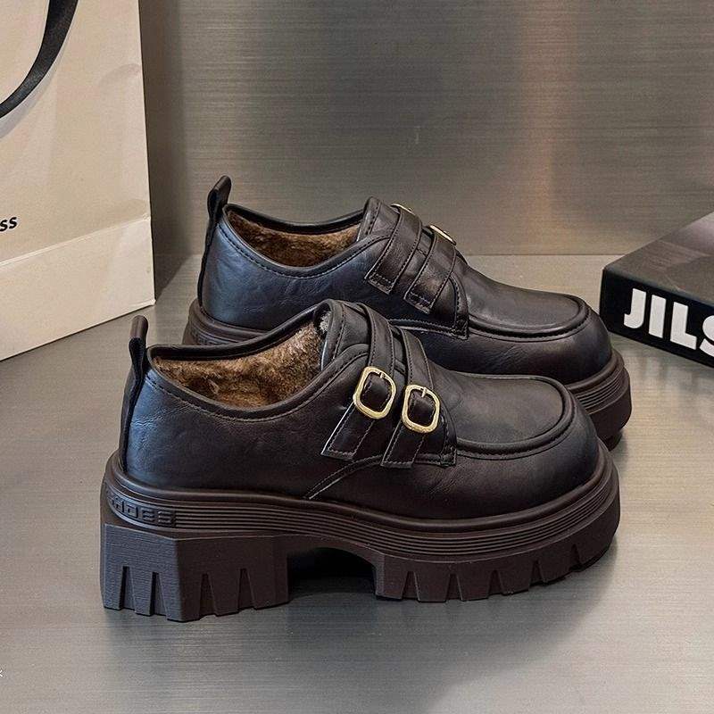 小个子增高乐福鞋女秋冬款2025新款英伦风气质百搭软面加绒小皮鞋