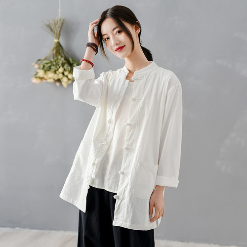 2026秋季国风中式复古棉麻盘扣上衣衬衫女式太极服禅服