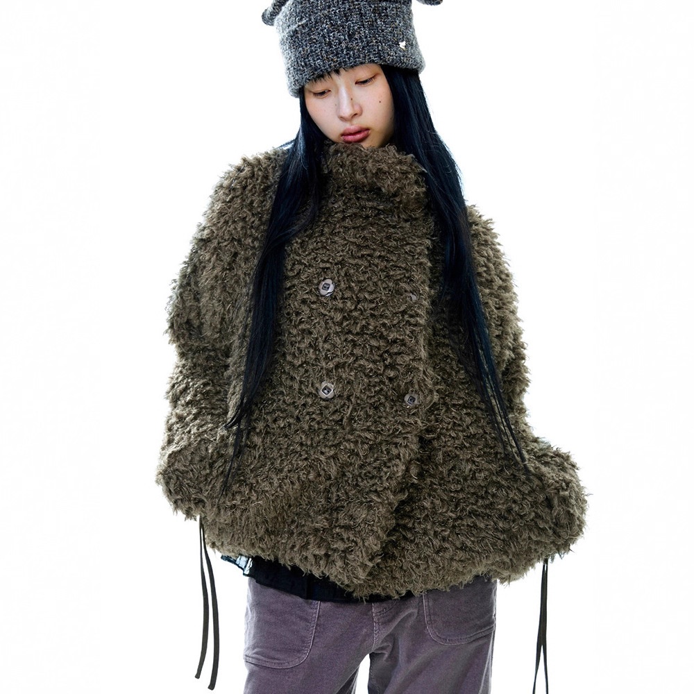 韩国coyseio纯色毛绒绒夹克外套