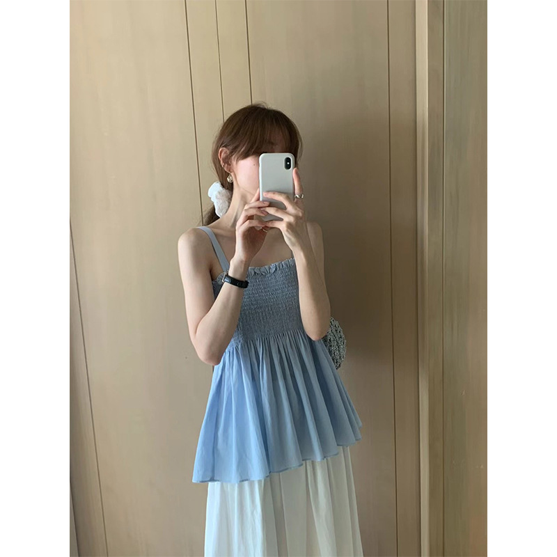 花边ounce褶皱吊带背心甜美