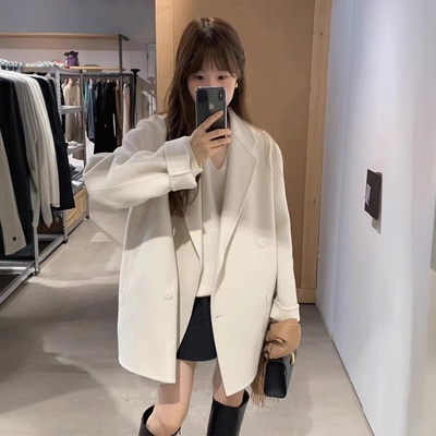 韩国ounce纯色简约澳毛毛呢外套