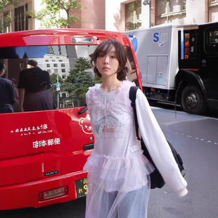 fletta现25夏款韩国东大门木耳边欧根纱透视网纱长款仙女裙连衣裙