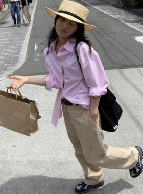 modest mood现H25夏款韩国东大门棉麻纯色宽松休闲刺绣长袖衬衫女