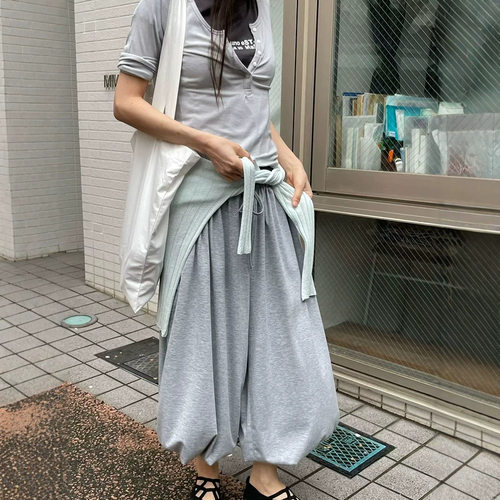 韩系慵懒松弛感捏褶束脚气球卫裤
