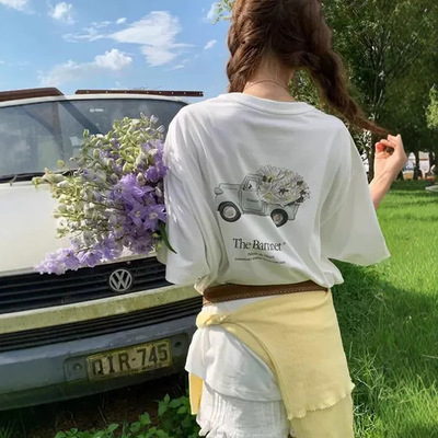 休闲纯棉汽车卡通印花短袖T恤韩