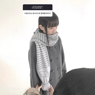 hugyourskin现H25秋款韩国东大门翅膀波点条纹复古氛围毛球围巾女