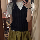 smoothmood现H25夏款 韩国东大门修身 显瘦纯色V领挂脖绑带针织吊带