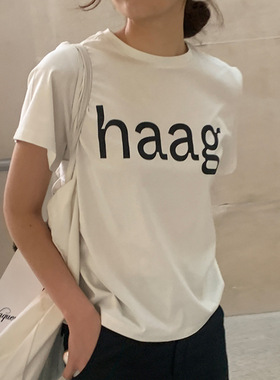 haag现H2025夏季新款韩国东大门圆领宽松显瘦百搭字母印花短袖T恤