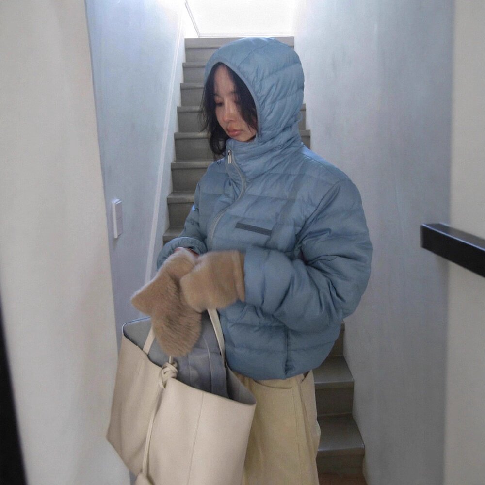 smoothmood现25冬款韩国东大门轻薄保暖纯色连帽90绒排骨羽绒服女