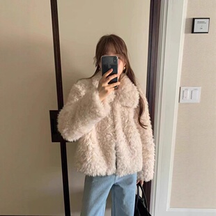 ounce现H25秋冬韩国东大门蓬松显瘦毛毛外套小香风托卡羊羔毛上衣