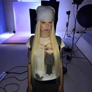 coyseio现货26春款重工娃娃数码印花复古风设计感圆领休闲短袖T恤