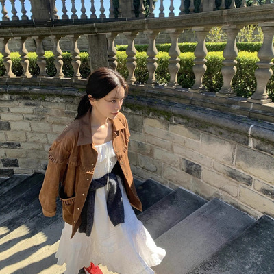 openyy东大门复古宽松翻毛皮夹克