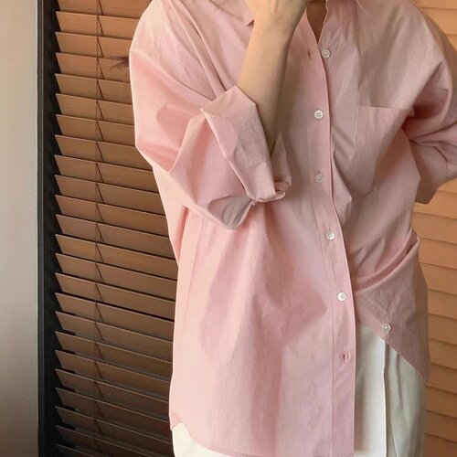monique现H26春款韩国东大门简约休闲百搭宽松马卡龙色长袖衬衫女