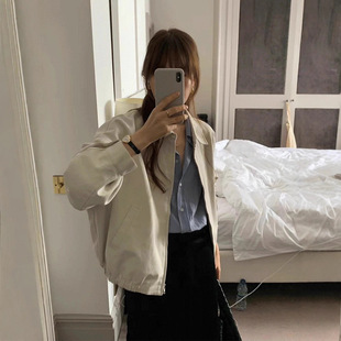 ounce现H25秋款韩国东大门宽松显瘦休闲百搭纯色翻领拉链夹克外套