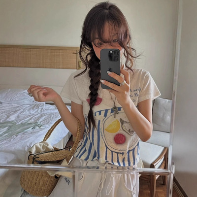 韩国fletta涂鸦印花宽松短袖T恤