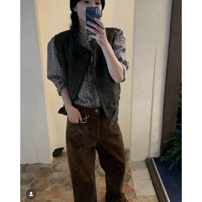 25秋冬韩系文艺格子荷叶边衬衫女