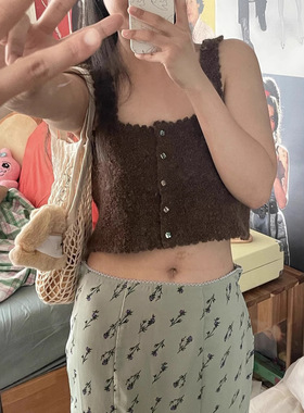 viaplain现货25夏款韩国东大门法式单排扣羊毛针织吊带背心上衣女