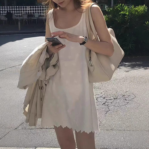 ounce现H26夏款韩国东大门白色清新舒适透气花边背心无袖连衣裙女
