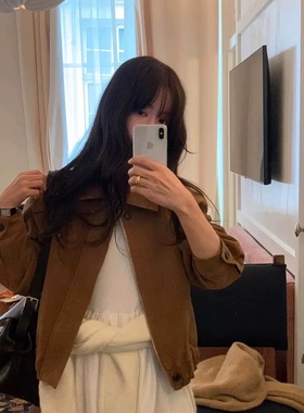 objet现H25秋款韩国东大门纯色复古宽松休闲百搭翻领拉链夹克外套