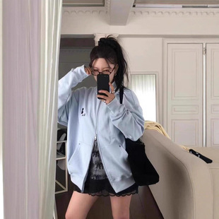 breathe现H25秋款 韩国东大门宽松休闲字母印花刺绣双拉链卫衣外套